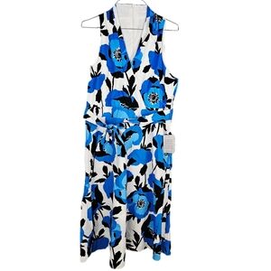 LONDON TIMES | floral flower design V-neck wrap dress